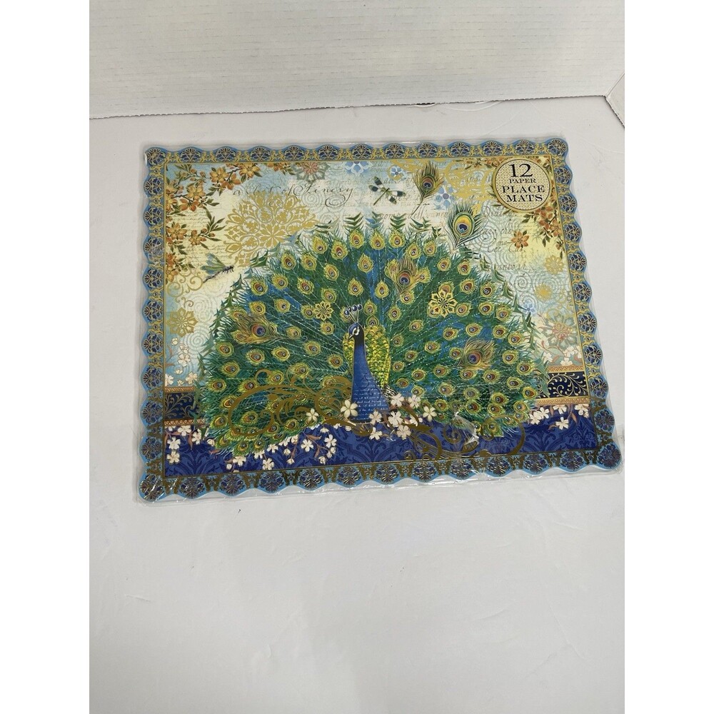 Peacock Die-Cut Gold Foil Paper Placemats 14X11" Pier 1 Imports 12 Count NEW - Picture 6 of 7